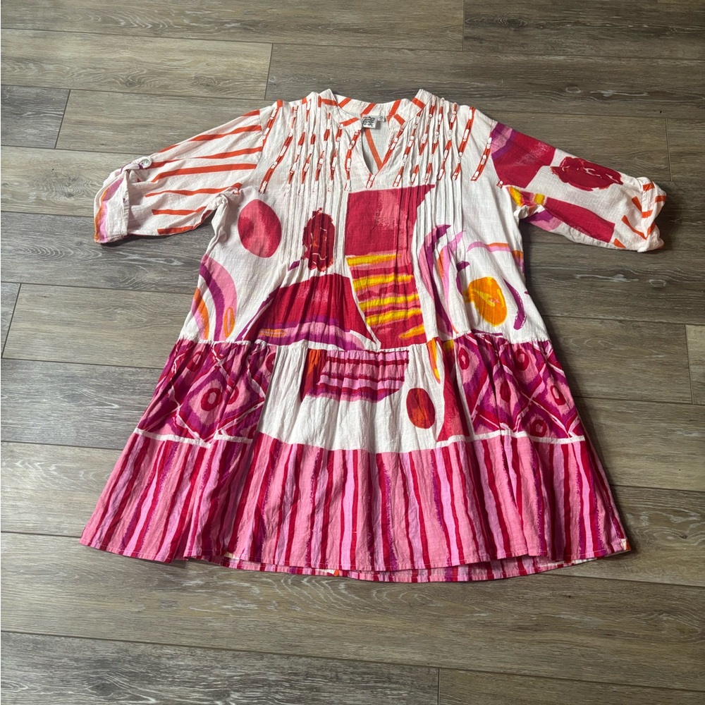Parsley & Sage Khloe Dress Sz 1X Pink Abstract Artsy Vacation Resort Beach Pool